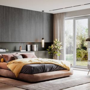 3D rendering of large bedroom. Computer generated image of a luxurious and elegant bedroom interiors.