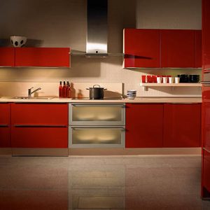 View of a modern stylish luxury kitchen in an expensive apartment complex.